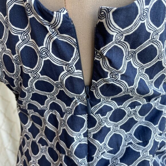 Land's End Blue/White Geometric Sleeveless V-Neck Dress NWT, Size 2 - Picture 6 of 10